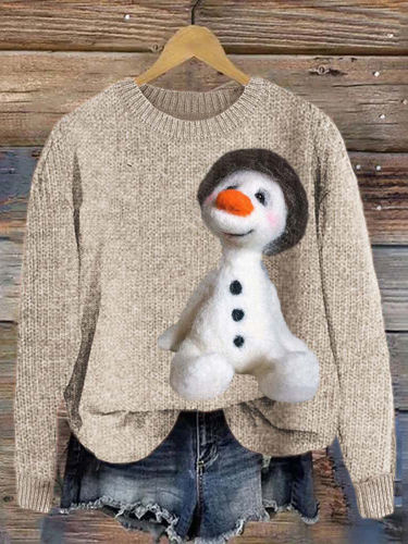 Christmas Snowman Round Neck Casual Cozy Sweater