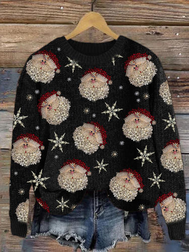 Christmas Santa & Snowflake Jewelry Art Cozy Knit Sweater