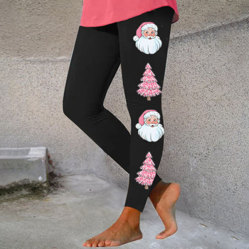 Santa And Christmas Tree Print Leggings