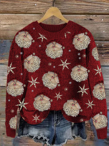 Christmas Santa & Snowflake Jewelry Art Cozy Knit Sweater