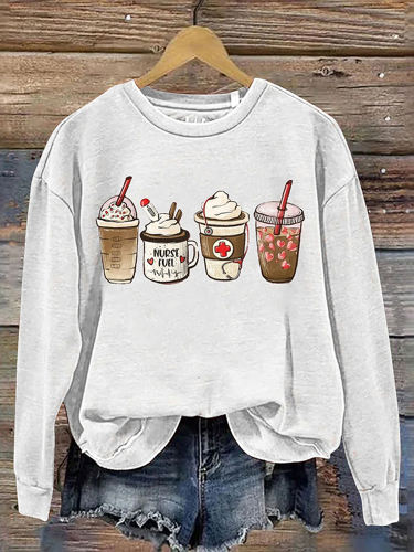 Coffee Lover Nurse Print Sweatshirt