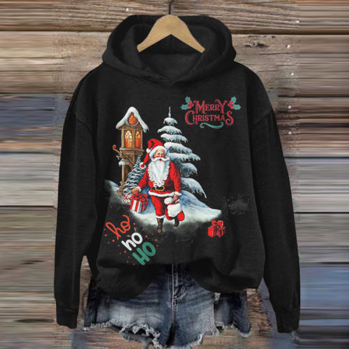 Santa Claus Printed Hooded Sweatshirt