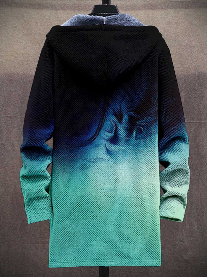 Unisex Plush Geometry Art Casual Print Thick Long-Sleeved Sweater Coat Cardigan