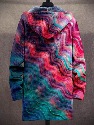 Retro Gradient Stripe Art Print Unisex Plush Thick Long-Sleeved Sweater Coat Cardigan