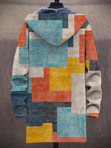 Unisex Retro Geometric Art Pattern Plush Thick Long-Sleeved Sweater Coat Cardigan
