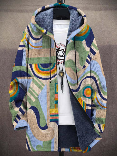 Unisex Trendy Colorful Rainbow Art Pattern Plush Thick Long-Sleeved Sweater Cardigan Coat