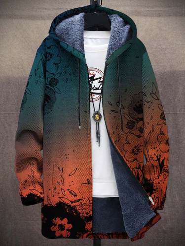 Unisex Gradient Color Flower Rune Art Plush Thick Long-Sleeved Sweater Coat Cardigan