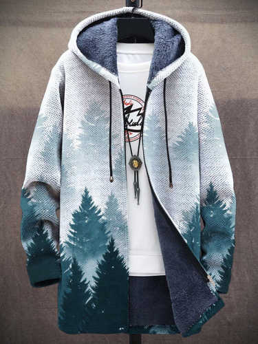 Men's Leisure Watercolor Forest Print Thick Loose Long-Sleeved Coat