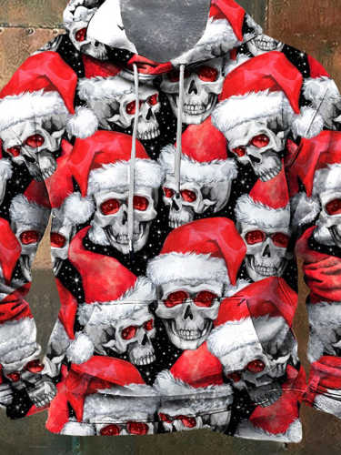 Christmas Skeleton Santa Decoration Art Pattern Print Casual Hoodie Sweatshirt