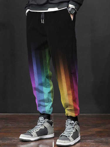 Men's Retro Rainbow Gradient Art Print Casual Pants