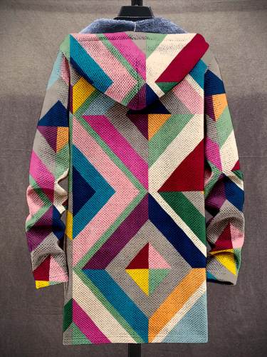 Simple Geometry Art Print Unisex Plush Thick Long-Sleeved Sweater Coat Cardigan