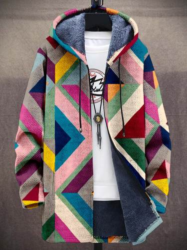 Simple Geometry Art Print Unisex Plush Thick Long-Sleeved Sweater Coat Cardigan