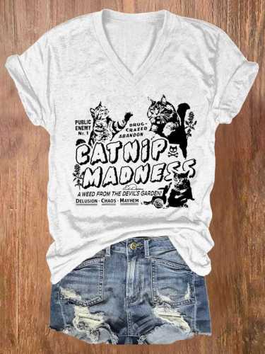 Catnip Madness Cute Cat Print Casual T-Shirt