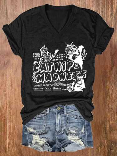 Catnip Madness Cute Cat Print Casual T-Shirt