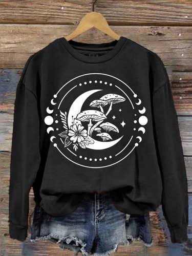 Women's Moon Mushrooms Witchcraft Art Print Casual Sweatshirt