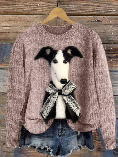 Classy Sighthound Dog with Tie Cozy Knit Sweater