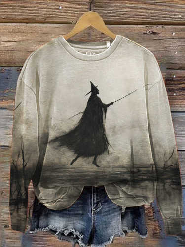 Unisex Vintage Witch Print Classic Crew Neck Sweatshirt