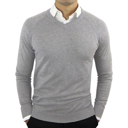Men's V-neck Solid Color Long Sleeve Sweater