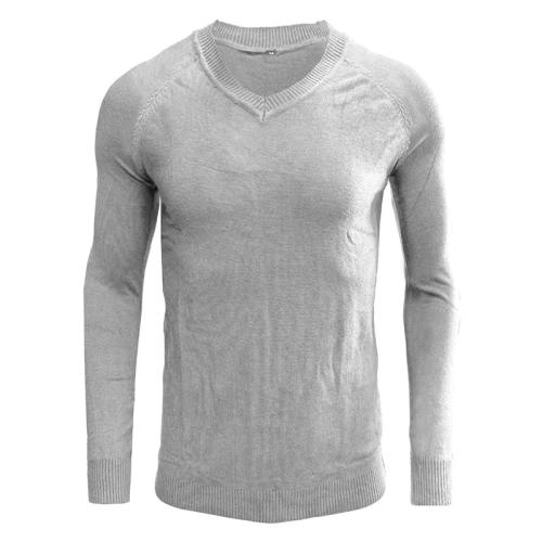 Men's V-neck Solid Color Long Sleeve Sweater