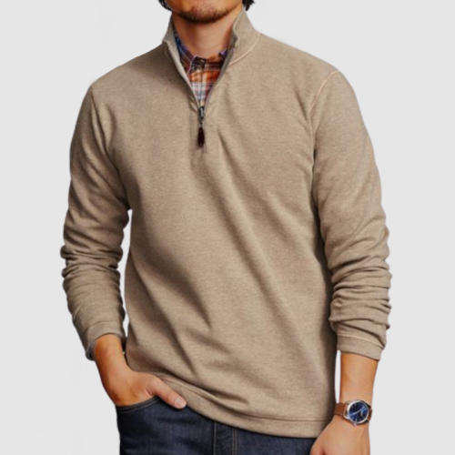 Men's Casual Zip Long Sleeve Cashmere Polo Shirt