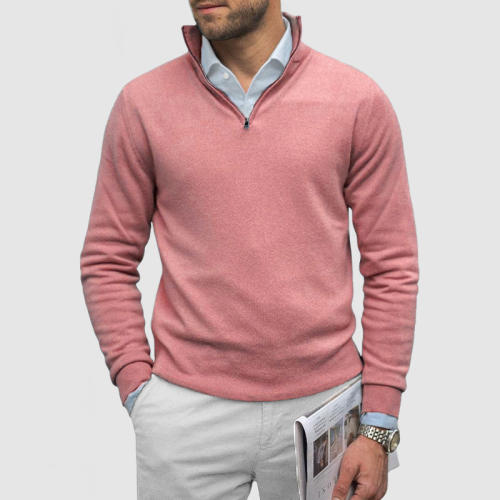 Men's Basic Stand Collar Zipper Cashmere Sweater