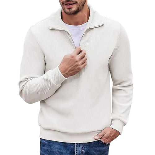 Men'S New Polo Neck Quarter Zip Sport Long Sleeve Sweater