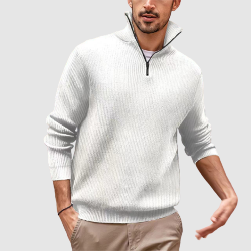 Men's new casual fashion zipper standing collar bottom sweater