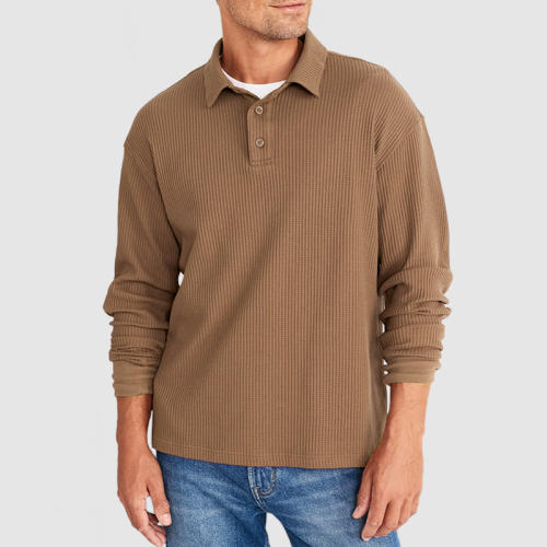 Men's Casual Lapel Waffle Knit Pullover Sweater