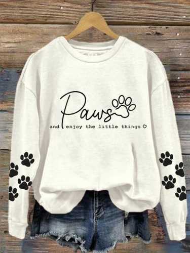 Women's Enjoy The Little Things Dog Paw Print Sweatshirt