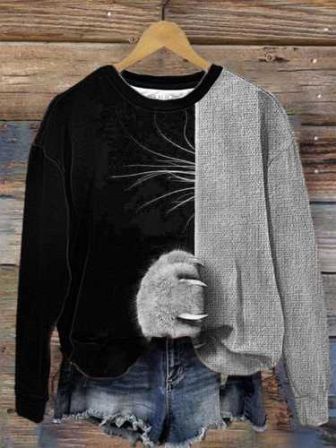 Women's Cute Cat Print Casual Sweatshirt ​