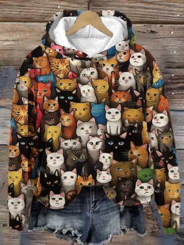 Women's Cute Cat Print Hooded Sweatshirt