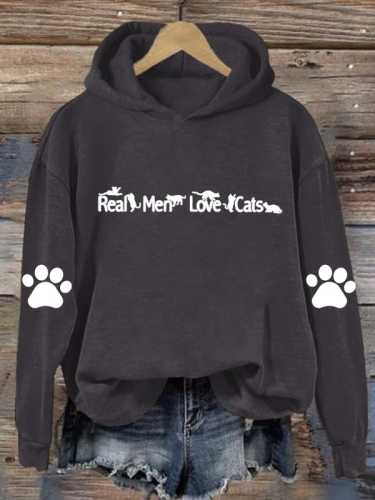 Women's Real Love Man Cat Print Long Sleeve Sweatshirt