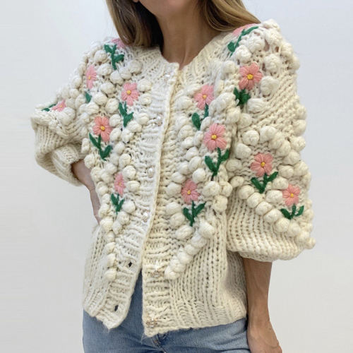 Vintage Embroidered Twist Pearl Button Cardigan