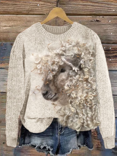 Lovely Curly Sheep Felt Cozy Knit Sweater