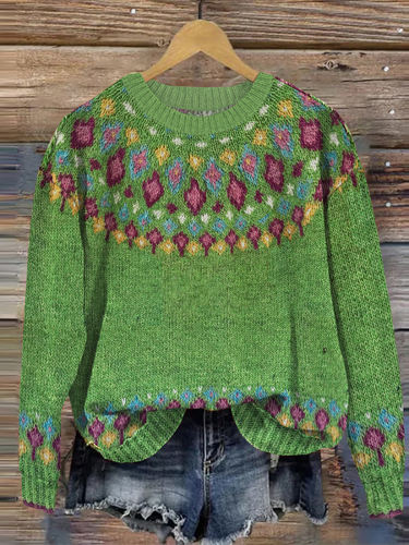 Fairman Island Geometric Contrast Knit Sweater