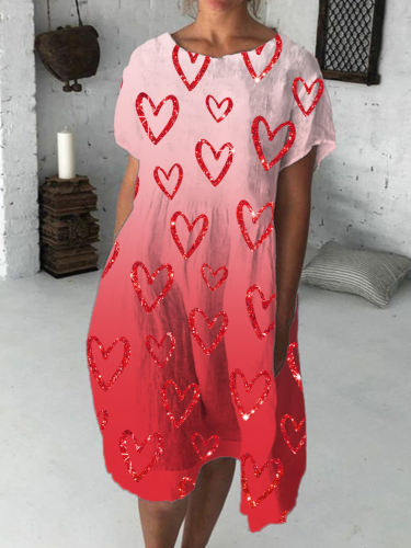 Valentine's Day Glitter Hearts Gradient Midi Dress
