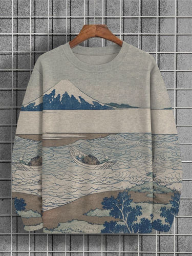 Men's Japan Mount Fuji Art Painting Landscape Print Sweatshirt