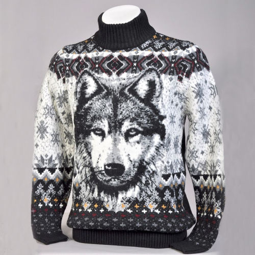 Vintage Warm Knitted Animal Jacquard Turtleneck Sweater
