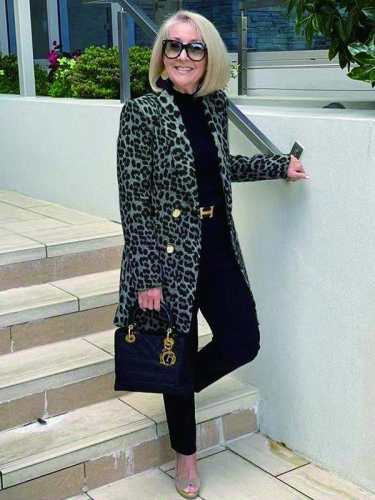 Women's mid-length coat leopard print suit collar coat