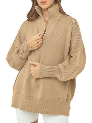 Women's Zipper Half Open Collar Sweater