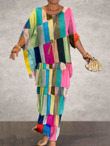 Women's Vintage Rainbow Stripes Print Elegant Chiffon Cake Skirt