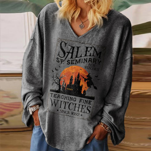 Salem ST. Seminary For Witches Print Women's Loose Long-sleeved T-shirt