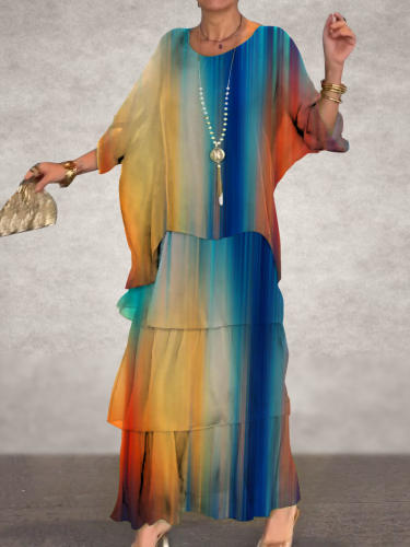 Women's Multicolor Gradient Print Elegant Chiffon Cake Skirt