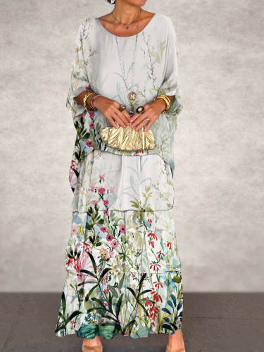 Women's Vintage Flower Art PrintElegant Chiffon Cake Skirt