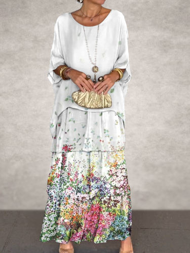 Women's Vintage Flowers Art Print Elegant Chiffon Cake Skirt