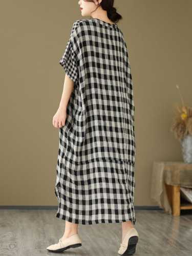 Women's Plaid Patchwork Printed V-Neck Dress