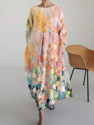 Women'S Abstract Textured Block Oil Painting Dress