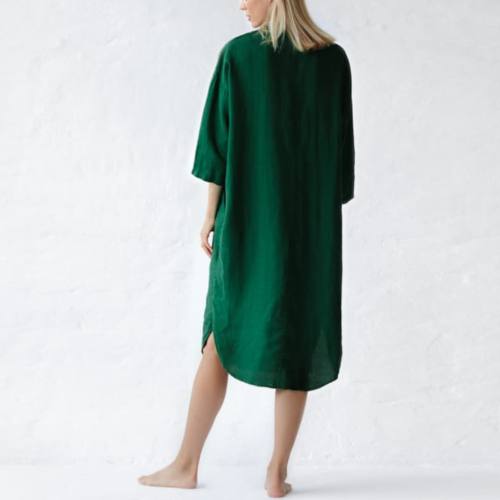 Ink Green Loose Linen Mini Dress