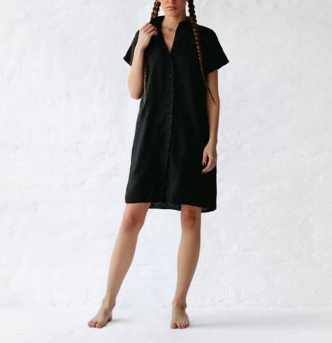 Ink Black Linen Mini Dress