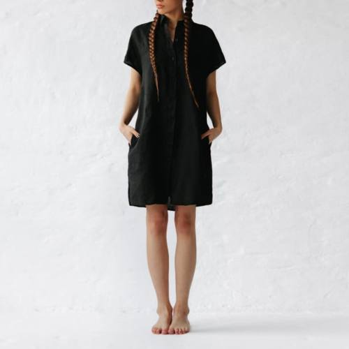 Ink Black Linen Mini Dress